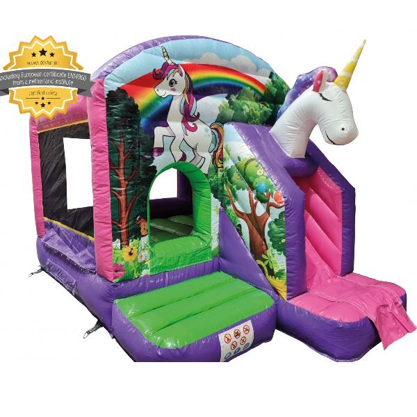 Springkussen Unicorn met glijbaan Springkussen Unicorn met glijbaan